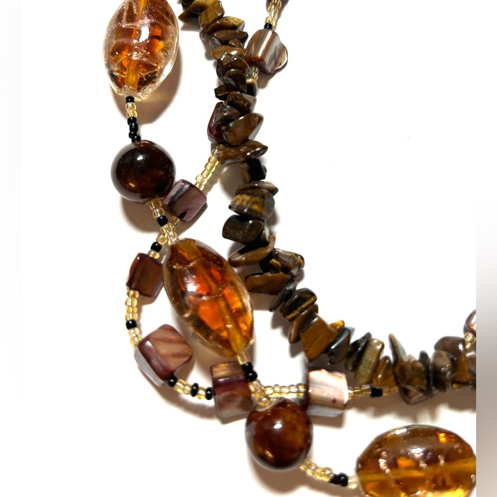 3- Strand Beaded Necklace with beautiful brown tones! - Picture 3 of 4